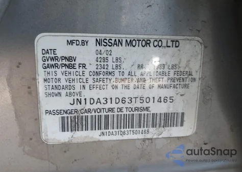 2003 Nissan Maxima Se z USA, uszkodzony, nr VIN JN1DA31D63T501465